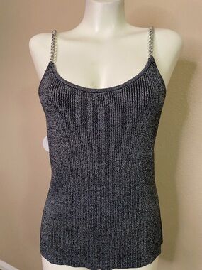 No Boundaries Shimmery stretch Black Metallic ribbed Knit chain tank top XL 🖤
